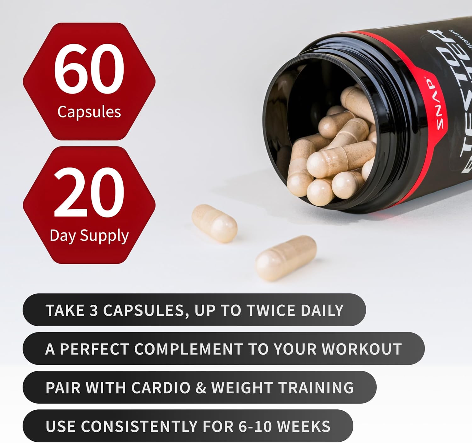 Snap Supplements Testosterone Booster for Men - Promotes Muscle Growth, Booster for Men, Enhancing Natural Energy, Stamina and Strength, 60 Capsules - Image 5