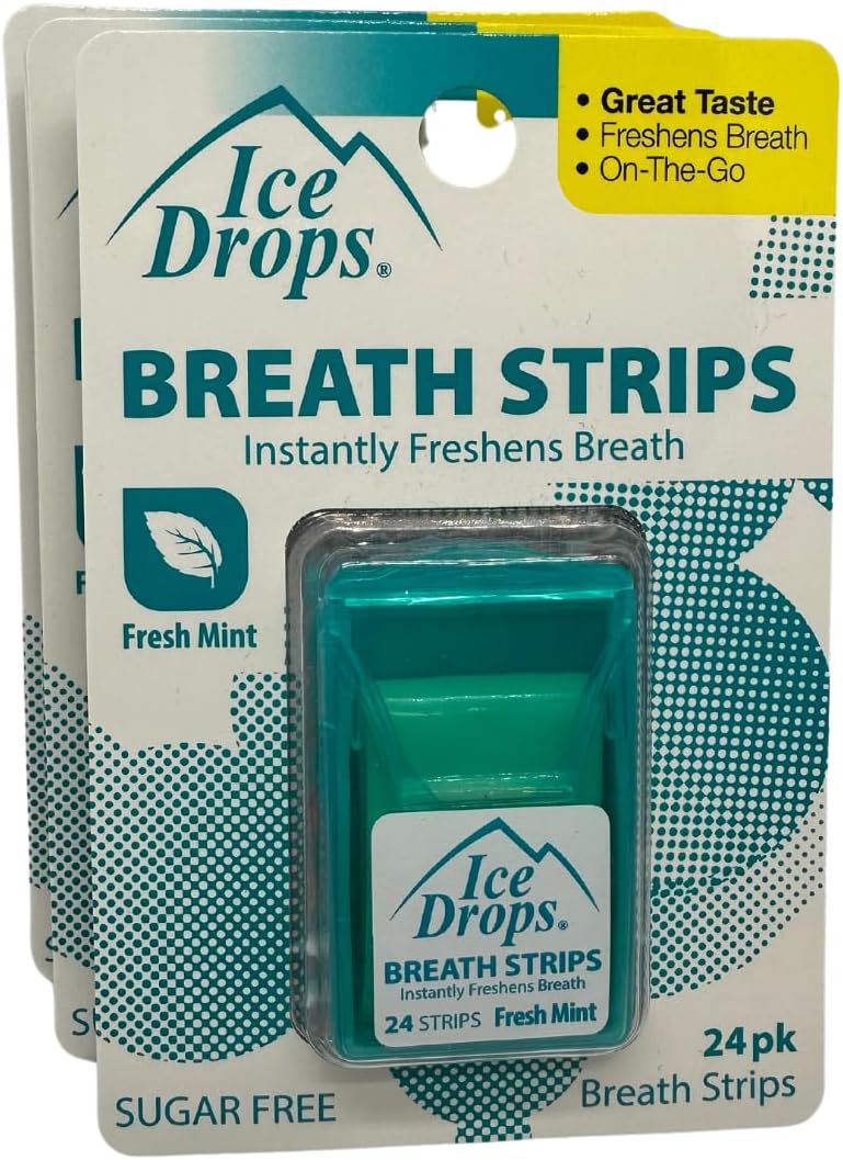Fresh Mint Sugar Free Ice Drops Breath Strips 24 count(pack of 3)