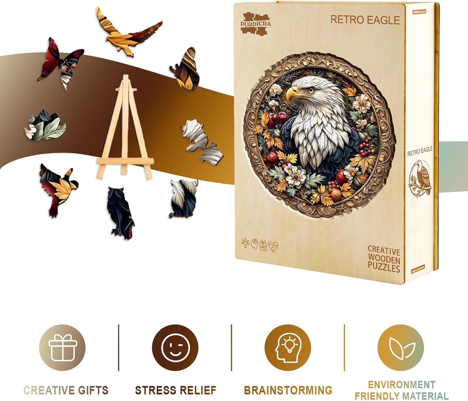 Wooden Puzzles for Adults - Retro Eagle Wooden Jigsaw Puzzle, Unique Animal Shaped Wood Puzzles Adult, Christmas Birthday Gifts for Friends/Family, Home Decor 11.4 * 11.4in 200pcs