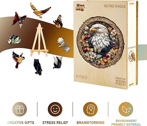 Miniatura 6 de Rompecabezas de madera para adultos, desafiante rompecabezas retro de águila para adultos, rompecabezas de madera con forma de animal único para