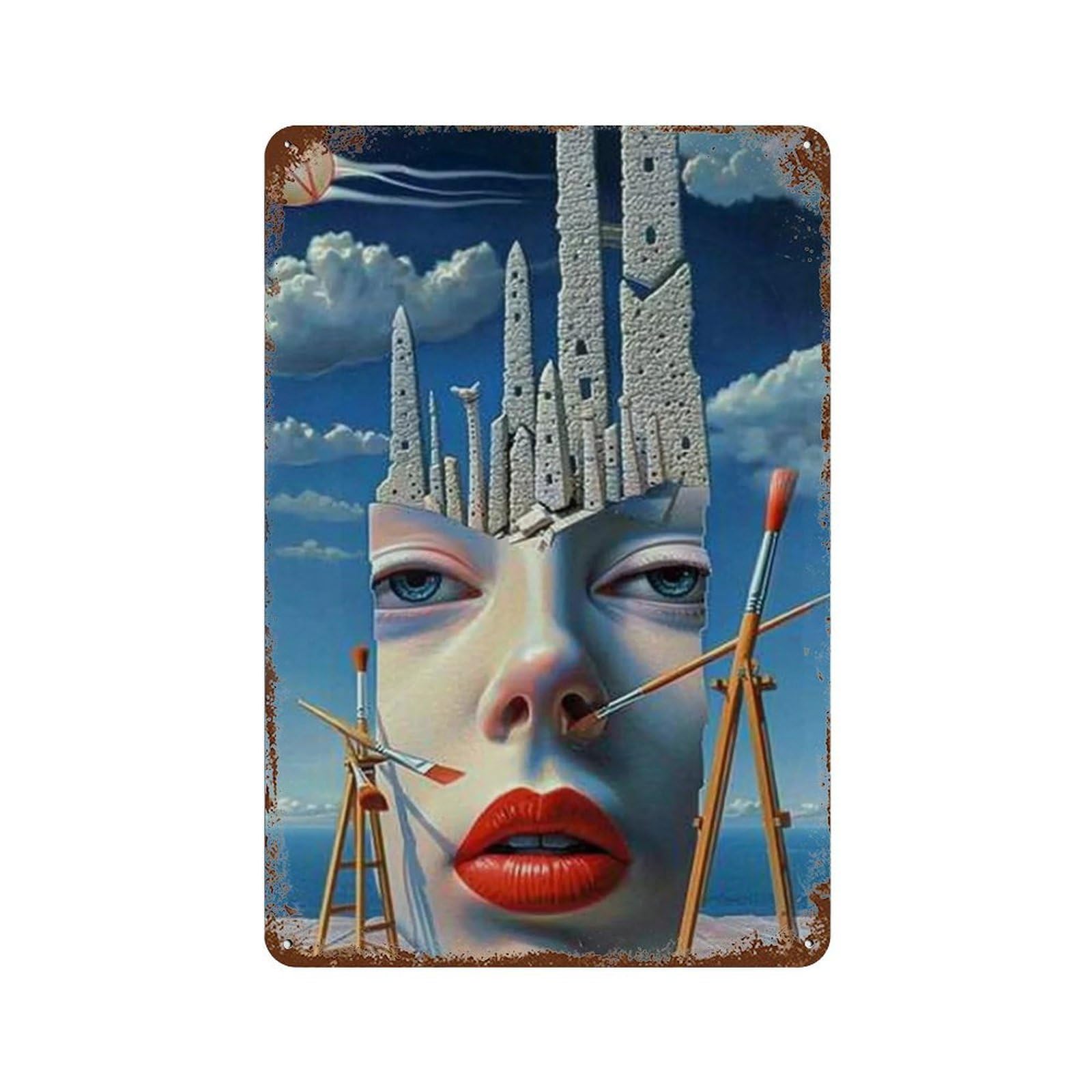 MGHTGRWE Dali Surreal Sliced Artist’s Visage 01 Poster Wall Art Iron Vintage Metal Tin Sign Modern Home Cofffee Club Art Bar Shop Decor 30x20cm