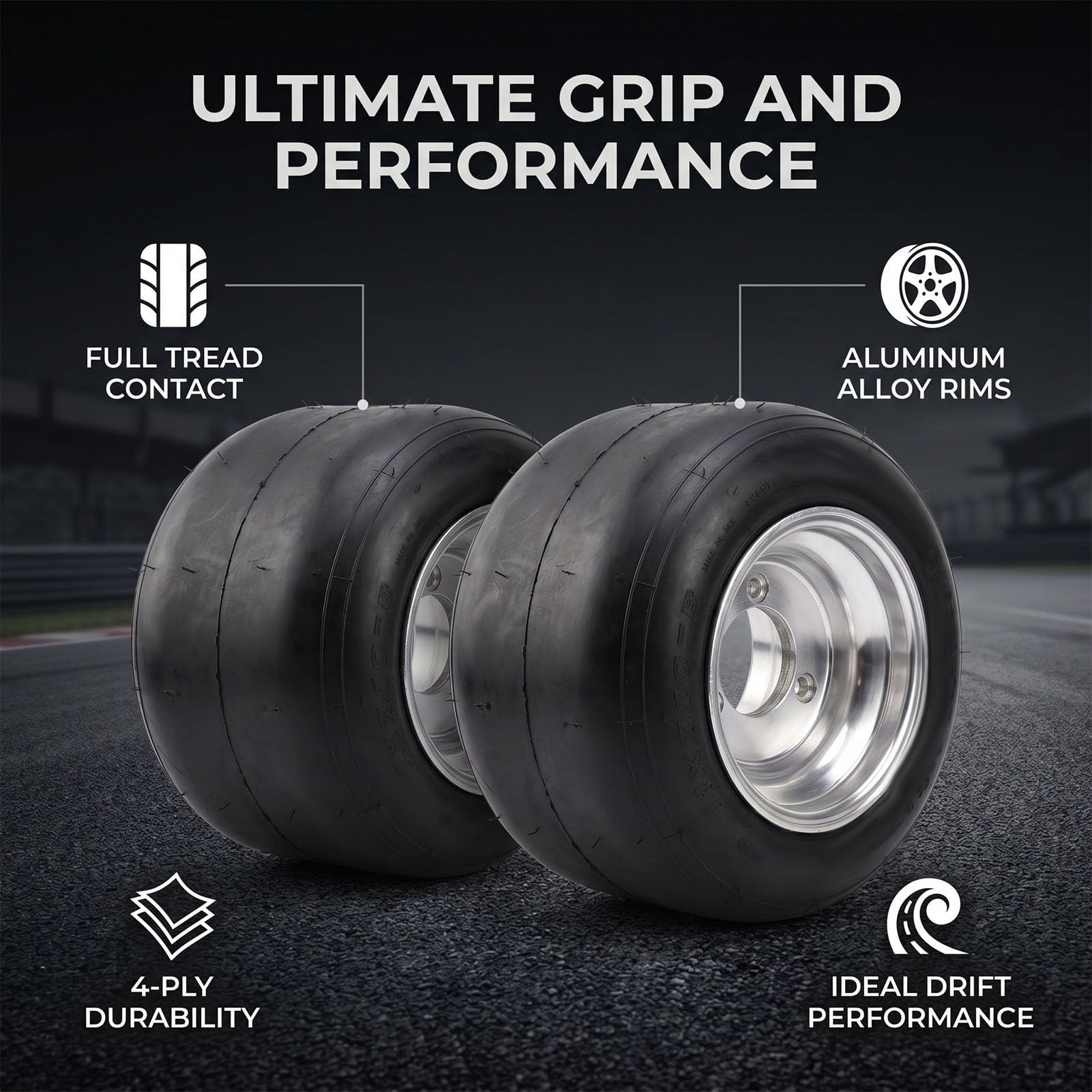 SIXRUN Opona 11x7.10-5 Tubeless Slick 4PR na Aluminiowej Obręczy, Mocowana na 3 śruby, do Gokartów, Wózków, Quadów, Mini Rowerów, Driftu