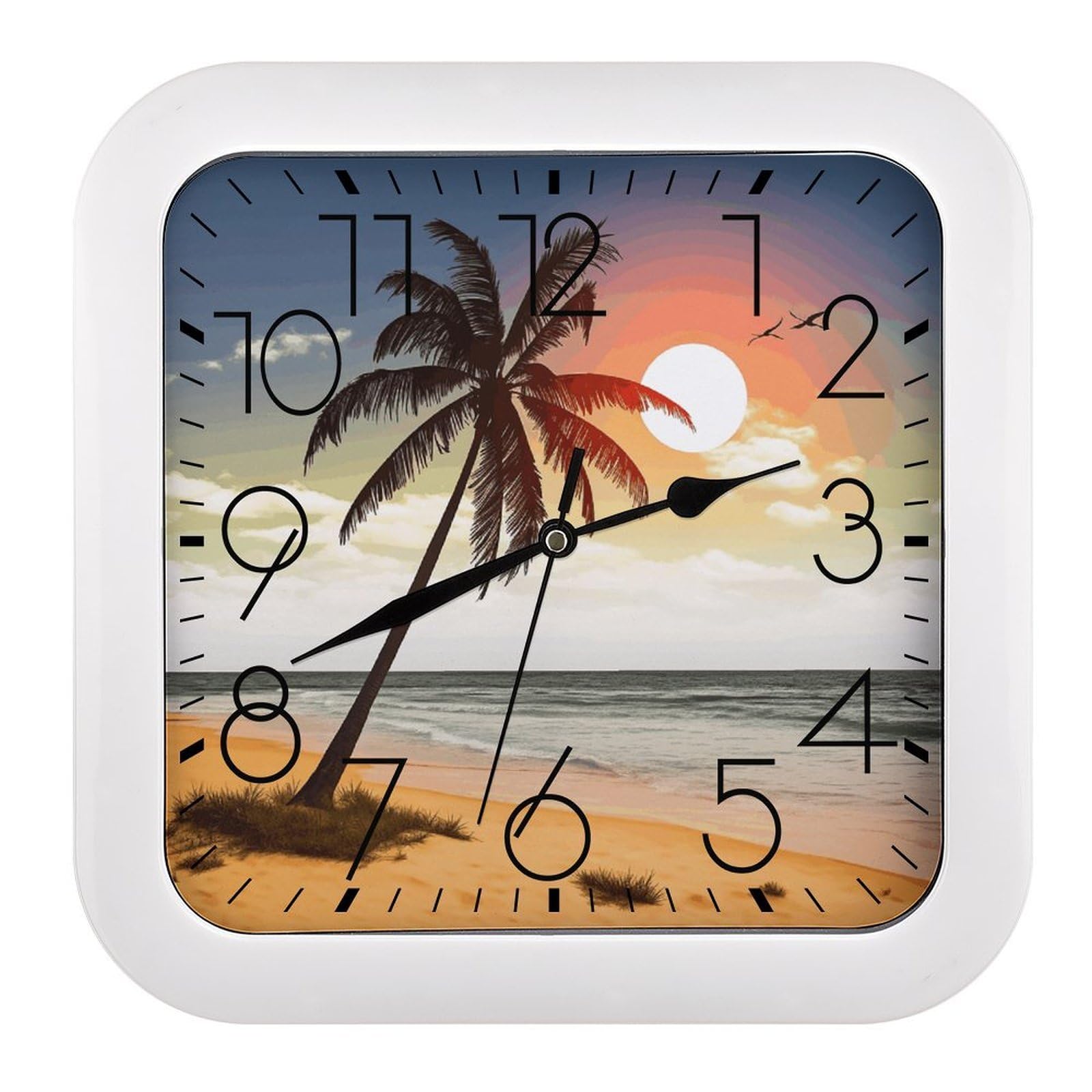 JTREHY Palm Tree on Beach Wall Clock The Sound is Soft Square Timepiece Fashion Precise Easy to Read Numbers | Perfect Living Room Kitchen Or Office Clocks