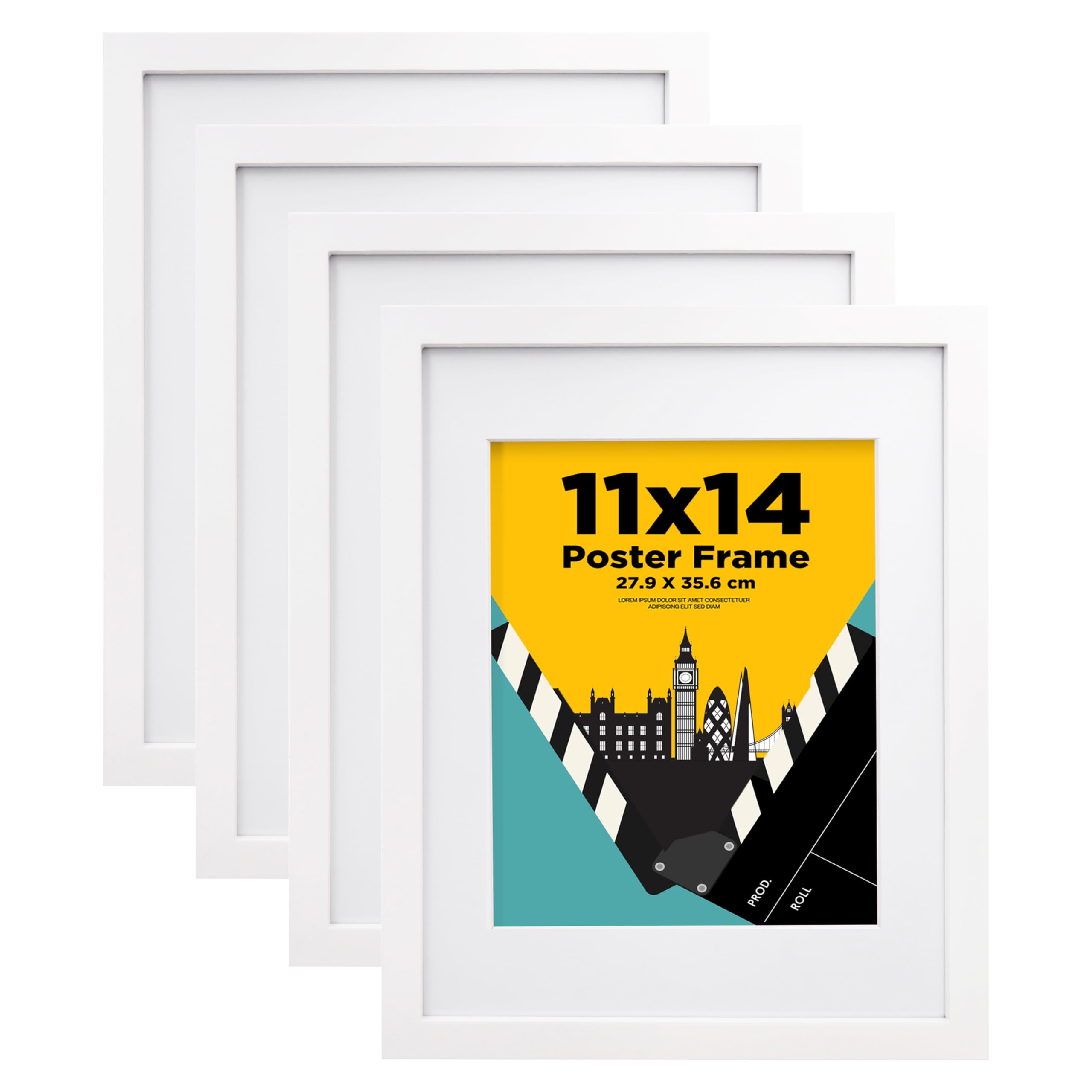 EGOFINE 14x11 Picture Frame,100% Solid Wood Frames with 10x8 Mat,14x11 Photo Frames with Acrylic Glass,35.6x27.9cm Poster Frame for Tabletop and Wall Mounting,White,4 Pack