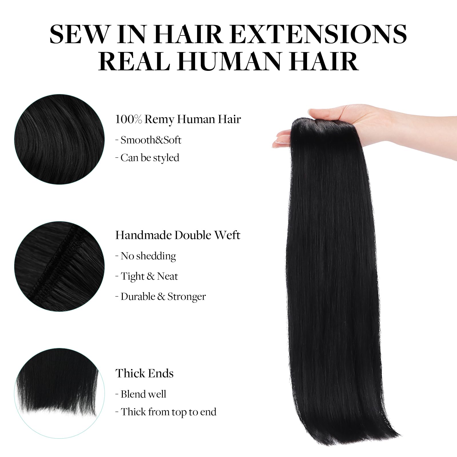 DOORES Weft Hair Extensions Sew in Hair Extensions Real 