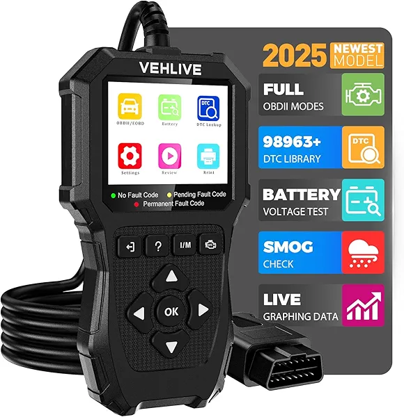 VEHLIVE OBD2 Scanner Diagnostic Tool, Check Engine Light Car Code Reader with Reset, Battery Tester, Live Data, Freeze Frame, I/M Readiness, Car Scanner Diagnostic Tool for All OBDII Car After 1996