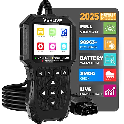 OBD2 Scanner Diagnostic Tool, Check Engine Light Car Code Reader with Reset, Battery Tester, Live Data, Freeze Frame, I/M Readiness, Car Scanner Diagnostic Tool for All OBDII Car After 1996