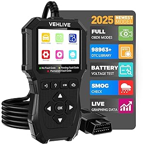 VEHLIVE OBD2 Scanner Diagnostic Tool, Check Engine Light Car Code Reader with Reset, Battery Tester, Live Data, Freeze Frame, I/M Readiness, Car Scanner Diagnostic Tool for All OBDII Car After 1996