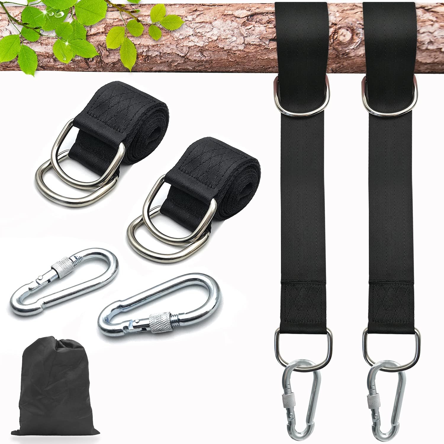 Tree Swing Straps, 2 PCS 440 Lbs Heavy Duty Hanging Strap with Lock Snap Carabiner Hook for Hammock Plank Weight Pulley Punching Bag : Patio, Lawn & Garden