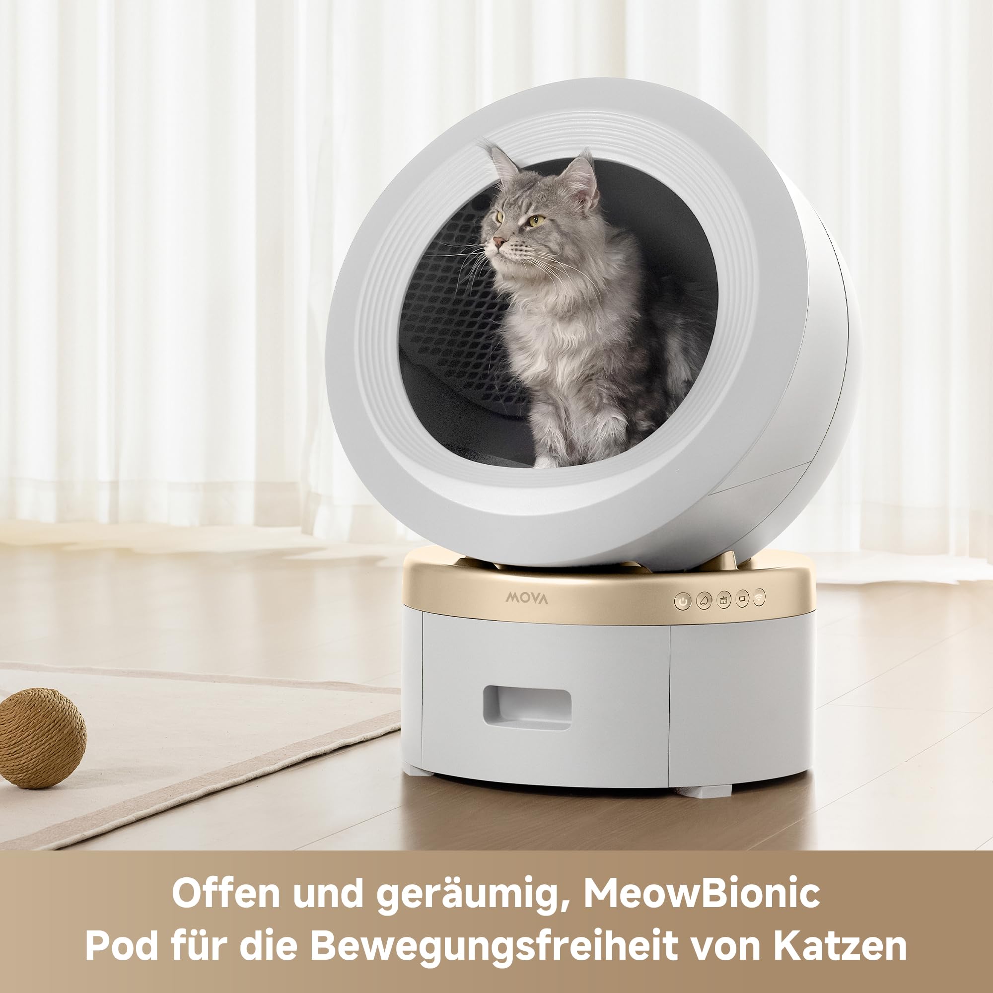 MOVA MeowgicPod LR10 Prime Intelligente Katzentoilette mit 110, 15 Tage ohne Aufsammeln, Frische dank Doppelkammersystem, Entnahme mit nur einer Bewegung,Intelligente Katzenbetreuung,App-Fernsteuerung