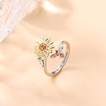 Diamday Sterling Argent Fidget Anneau d'anxiété pour les femmes Tournesol Anneau de spinner Ouvrir des anneaux de fidget réglables pour soulager le stress anxieux CZ Fleur Lune Étoile Stackable Anneaux Fidget Bijoux Femmes