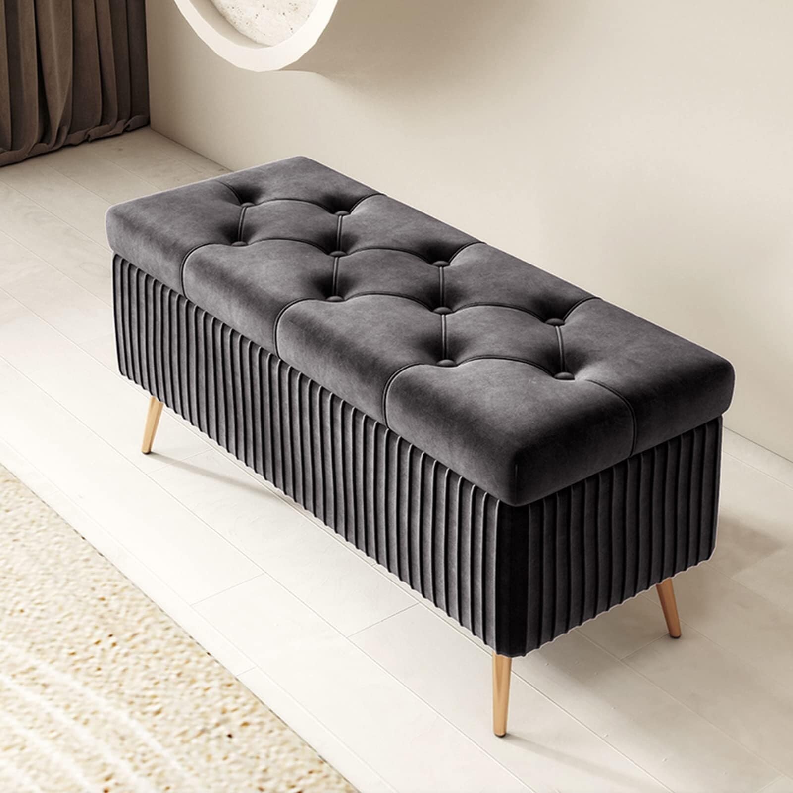 LMMIAOZ 2-in-1 Ottoman Shoe Bench with Storage, Upholstered Footrest with High Elastic Foam, Sturdy Metal Legs - Large Footstool for Bedroom, Color 8