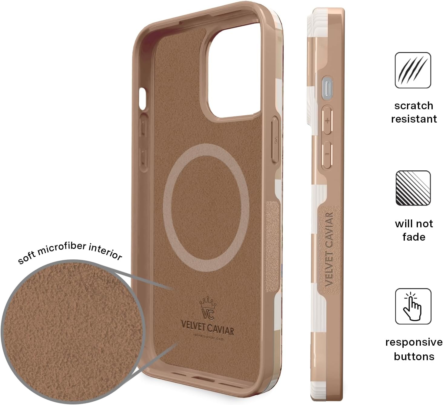 VELVET CAVIAR Checkered Phone Case for iPhone 13 Pro Max for Women - Compatible with MagSafe - 10ft Drop Tested - Girly Cute Protective Designer Cover - Nude Neutral Aesthetic