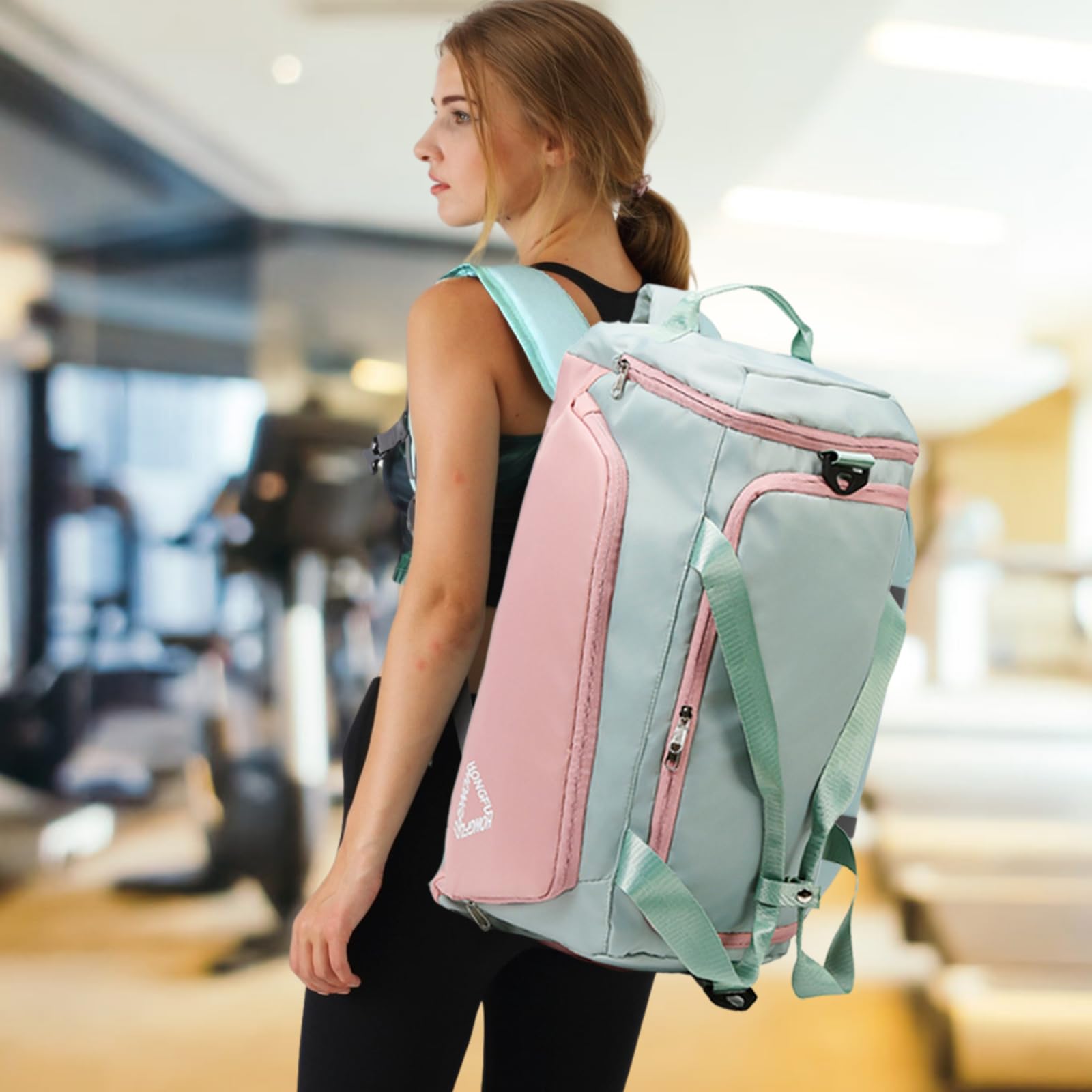 Suweir Sporttasche Damen 45L Reisetasche mit Schuhfach Nassfach Wasserdicht Weekender Travel Gym Duffle Bag mit Rucksack Schwimmtasche Trainingstasche Badetasche für Fitness, Sport, Reisen