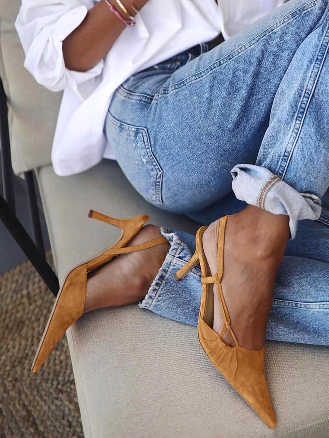 Coutgo Womens Slingback Kitten Heels Closed Pointed Toe Pumps D'Orsay Wedding Party Dress Shoes - Image 2