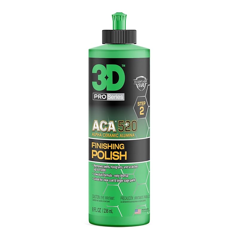 3D ACA 520 Finishing Polish - 8oz - Step 2 Body Shop Finishing Polish - Easy Clean Up, Superior Finish, No Fillers - True Paint Correction - Alpha Ceramic Alumina 236ML