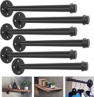 6 Pack 12 Inch Industrial Pipe Shelf Brackets - Heavy Duty Black Iron Floating Wall Mount for DIY Vintage Shelves, Garment Racks & Rustic Decor