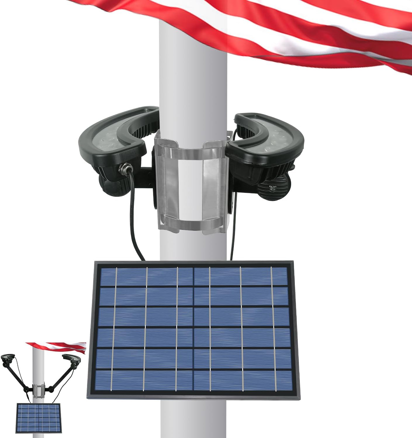 Flag Pole Light Solar Powered, Solar Flag Pole Light, 12000 mAh 1740 Lumen, Metal Shell & Adjustable Bracket, Heavy Duty Solar Flag Light for Outdoor 15 to 40 Ft Flagpoles