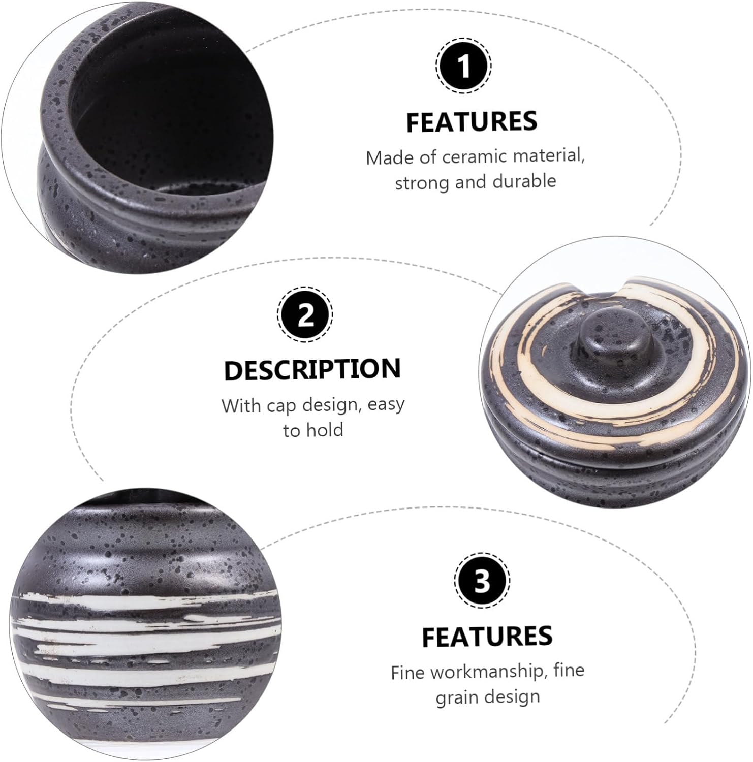 Cabilock Ceramic Sushi Condiment Pot Lid Storage Container for Cooking Black Japanese Style