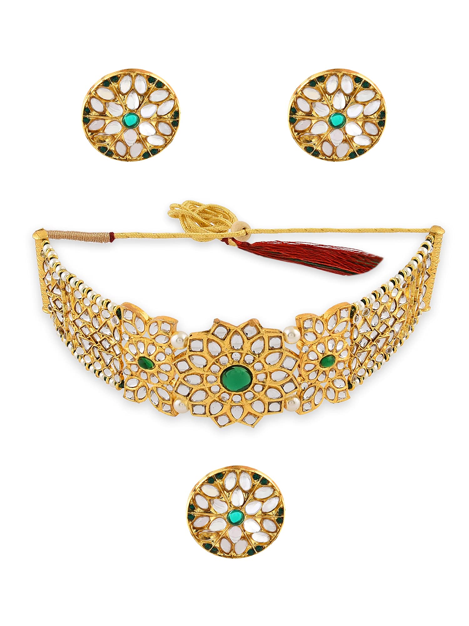 ZAVERI PEARLS Green Traditional Kundan Choker Necklace Earring & Ring Set For Women-ZPFK11072 (B09GNJTLB1) Amazon Price History, Amazon Price Tracker