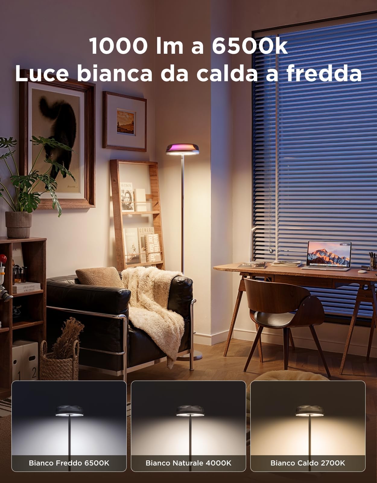 Govee Uplighter Lampada da Terra con Effetto Nebulosa, Separata Trizona Lampada Terra Dimmerabile, Luce Ondulata RGBIC Freddo-Caldo, 80+ Scene, 2700-6500K,1000lm,Compatibile Matter,170cm per Salotto