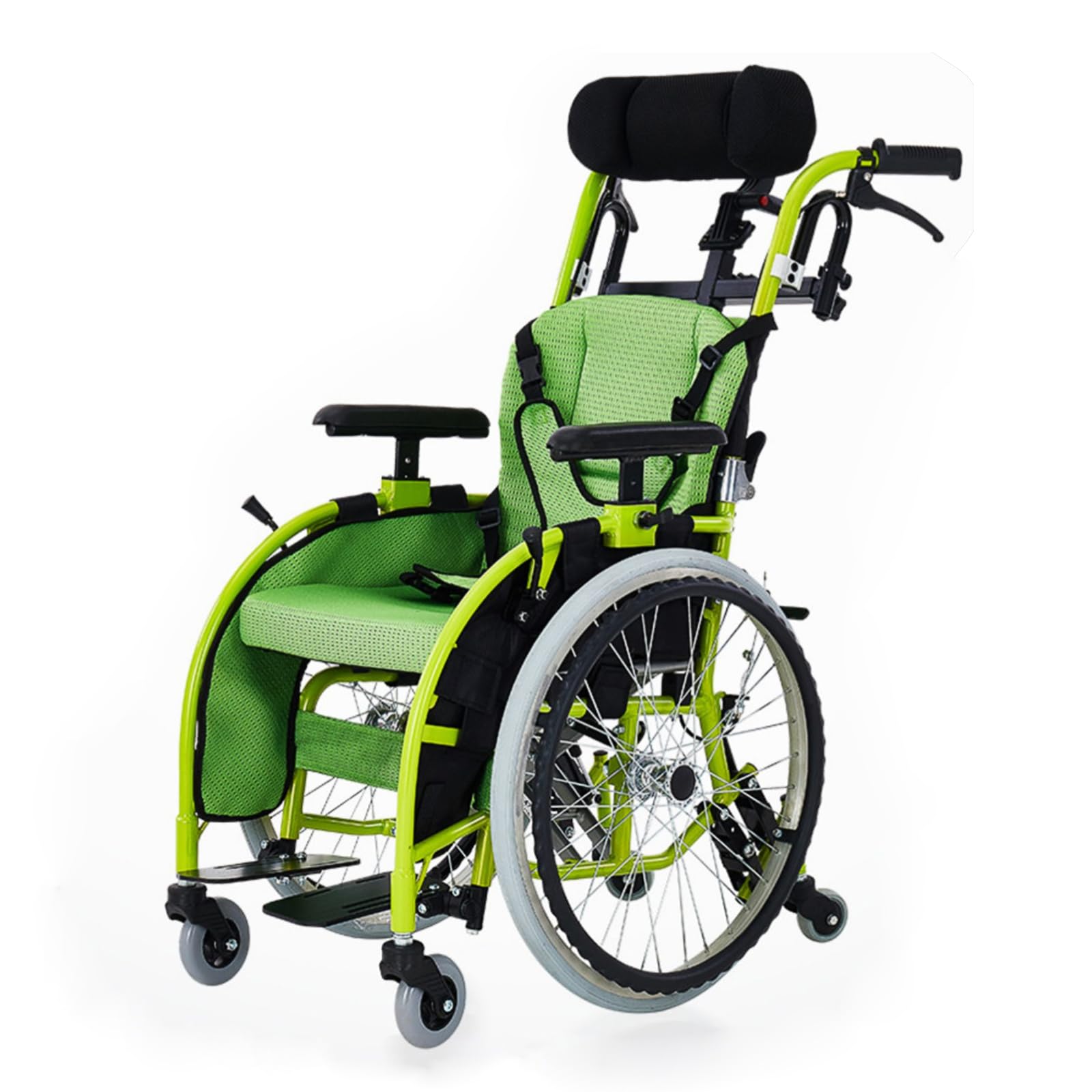 Silla de ruedas plegable, aleación de aluminio ligera, reposapiés basculante, frenos de mano, prevención de inclinación trasera