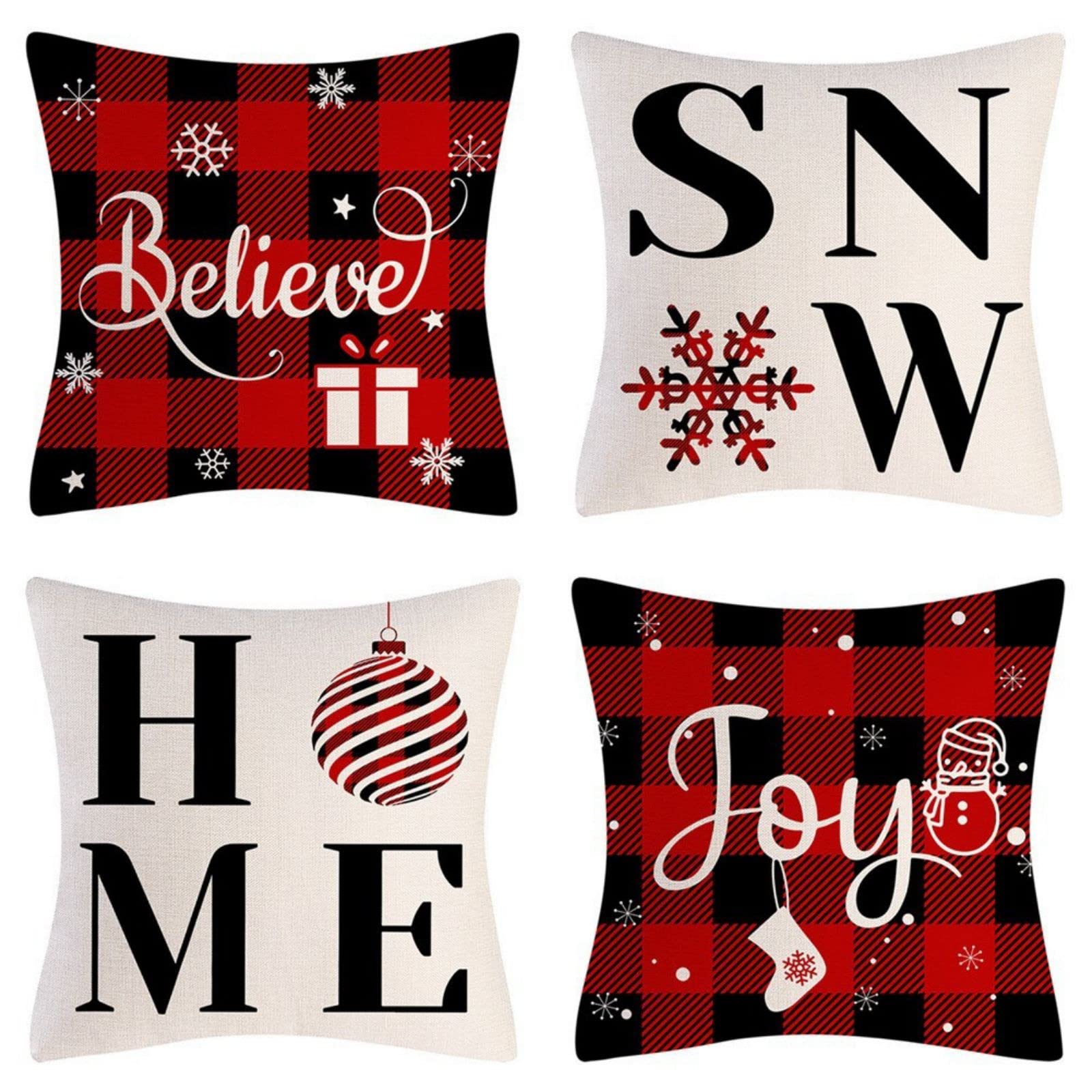 Christmas Decoration Sale Christmas Covers 18 X 18 Inches, 4Pcs Linen Xmas Throw Case for Holiday Decoration Christmas Ornament Gifts 2024 Christmas Xmas Decor