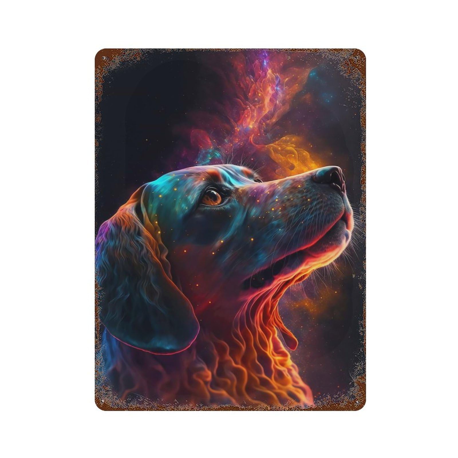 Cosmic Dog Aged Metal Wall Plaque 15.7"x11.8", Farmhouse Wall Decor for Office, Studio And Wall Decor