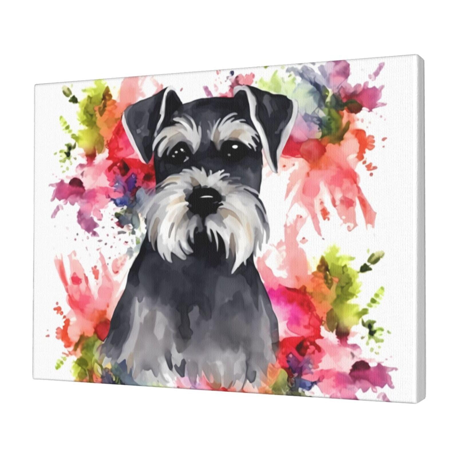 KLOPH Schnauzer Canvas Wall Art for Living Room 12"x16" Modern Artwork Painting for Bathroom Hanging Canvas Prints Aesthetic Wallart for Bedroom Kitchen Office Wall Decor