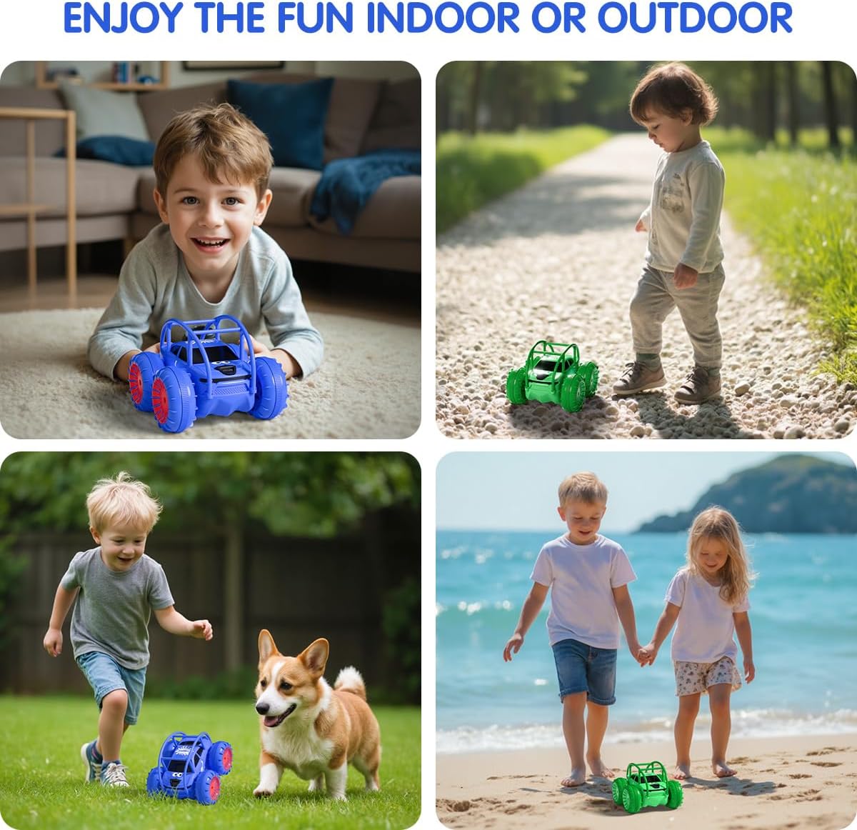 Remote Control Car, Fast Direct Charging RC Cars Amphibious 360° Rotating LED Rechargeable Stunt Car 2.4Ghz 4WD All Terrain RC Race Cars Toy Christmas Birthday Gift for Kids Boys Girls Aged 3-12 years - Image 5