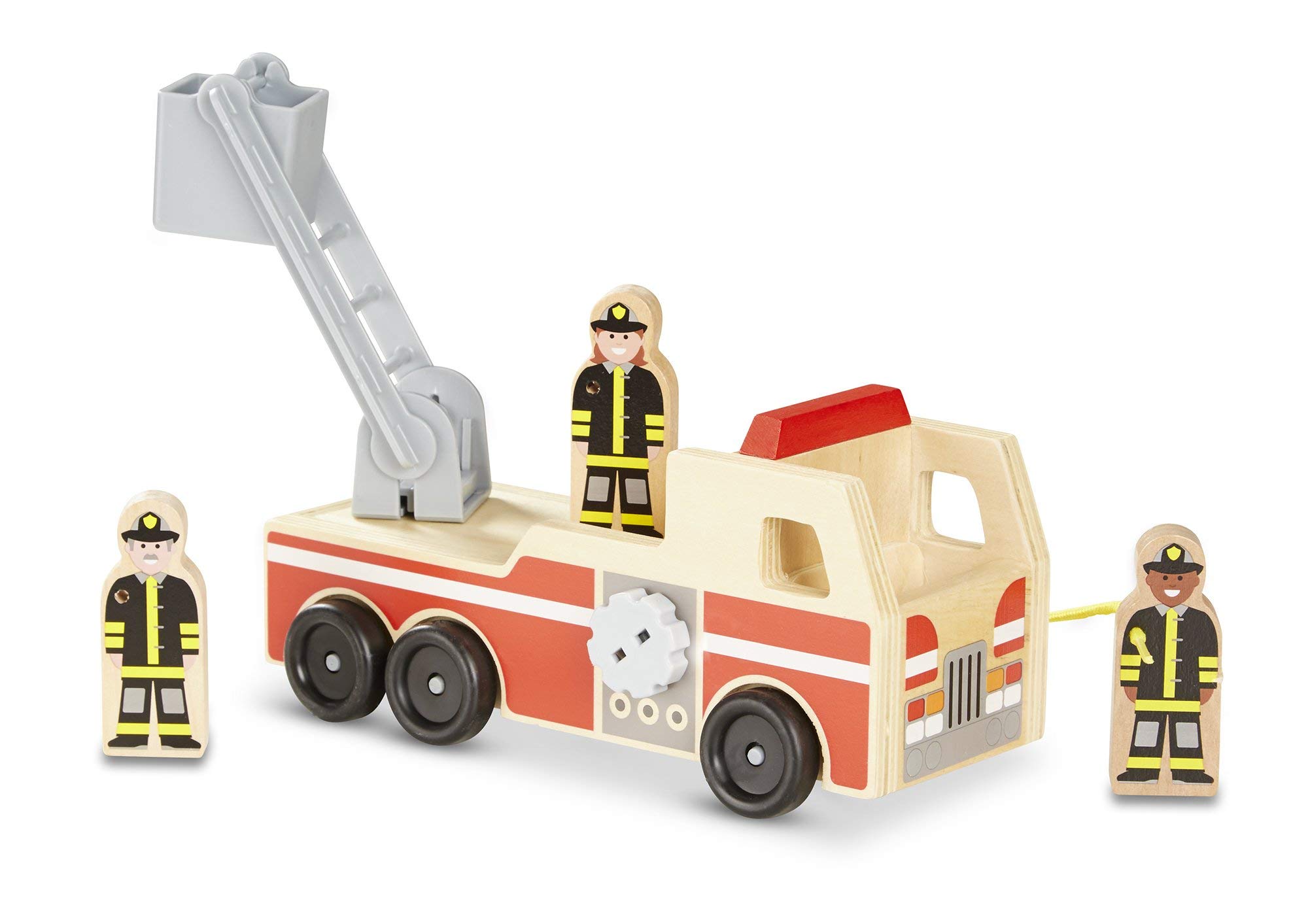 Melissa & Doug Camión de Bomberos de Madera con 3 Figuras de Juego de Bomberos