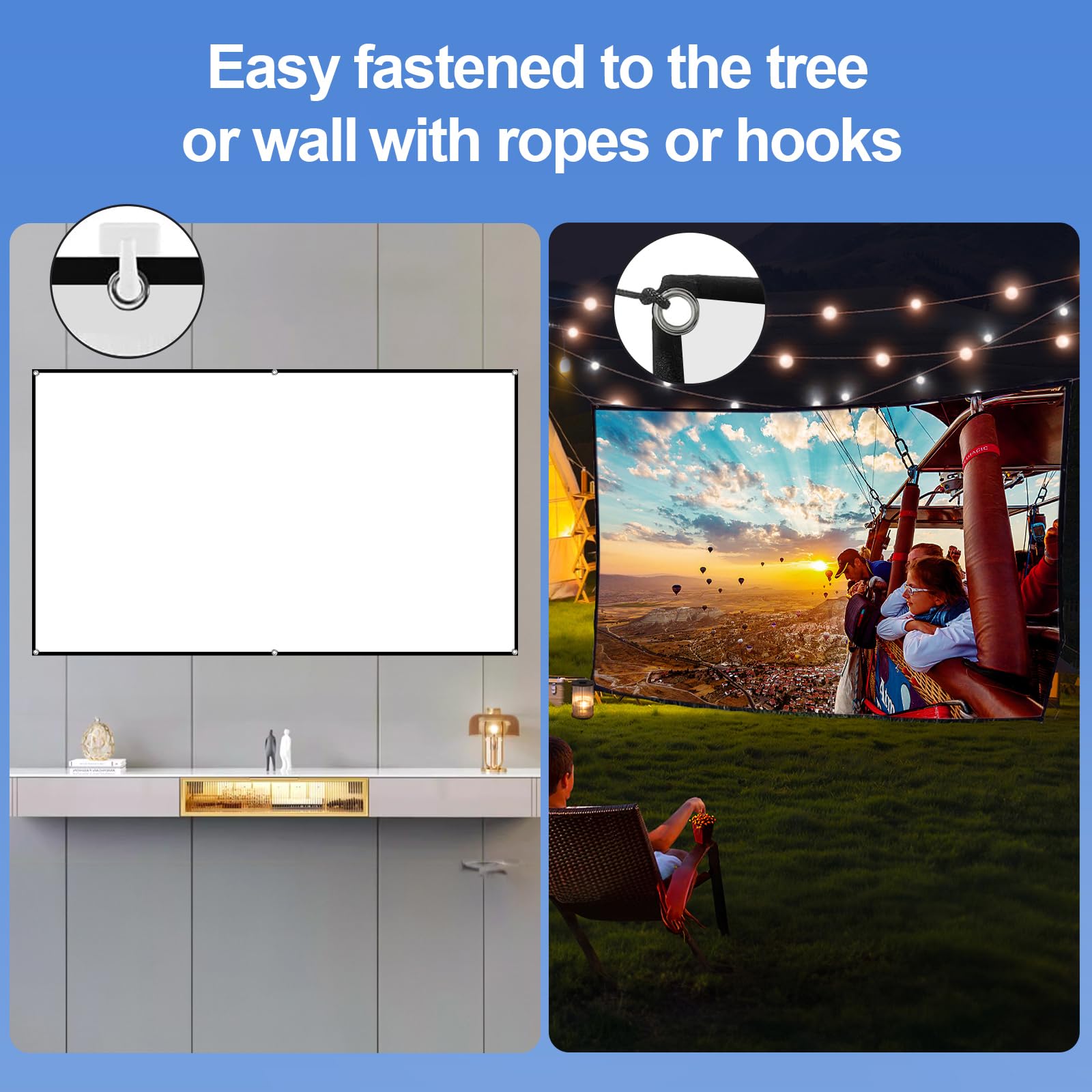 Docooler Pantalla de proyector HD portátil de 80 Pulgadas, Pantalla de proyección 16:9, Plegable, Duradera, montada en la Pared para películas al Aire Libre, Cine en casa y Oficina