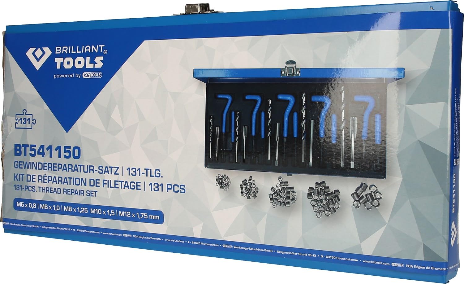 BRILLIANT TOOLS BT541150 Zestaw do naprawy gwintów, 131-szt [Powered by KS TOOLS]