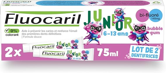 Fluocaril Dentifrice Junior Bubble Gum Bi-Fluoré 6-13 ans - 2 x 75 ml
