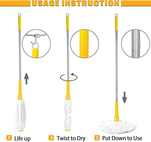 Miniatura 6 de JEHONN - Trapeador con 2 cabezales lavables, trapeador húmedo para limpieza de pisos, resistente, mango largo de 51 pulgadas para madera dura,