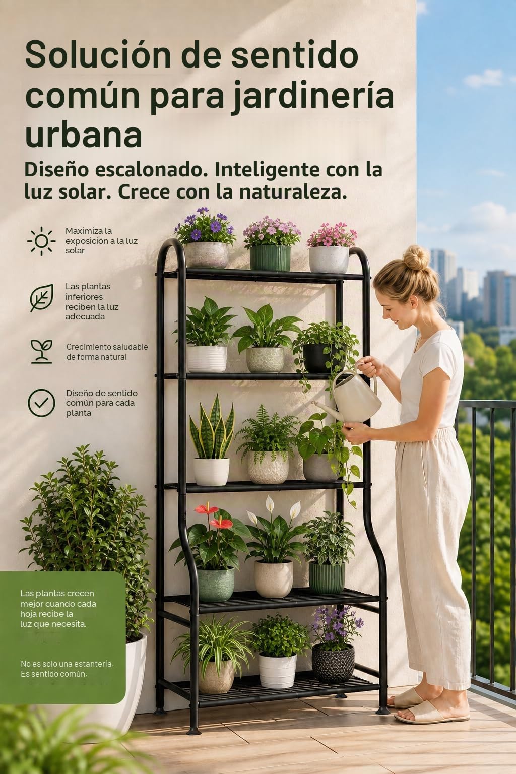 Soporte de metal para plantas de 5 niveles, estante de flores resistente para interiores y exteriores para múltiples macetas, soporte vertical de 65 pulgadas de alto con patas de nivelación