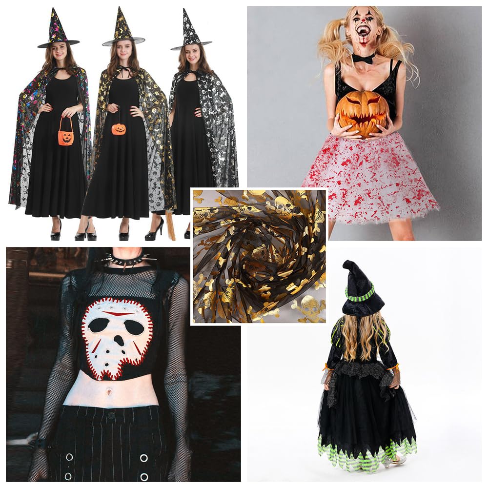 Halloween organza tkanina o szerokości 150 cm, pajęczyna, tiul, brokat, w dyni, tiulu, kolorowa dekoracja ścienna na Halloween, rozciągliwa tkanina na imprezę, duży pająk, 20 jardów