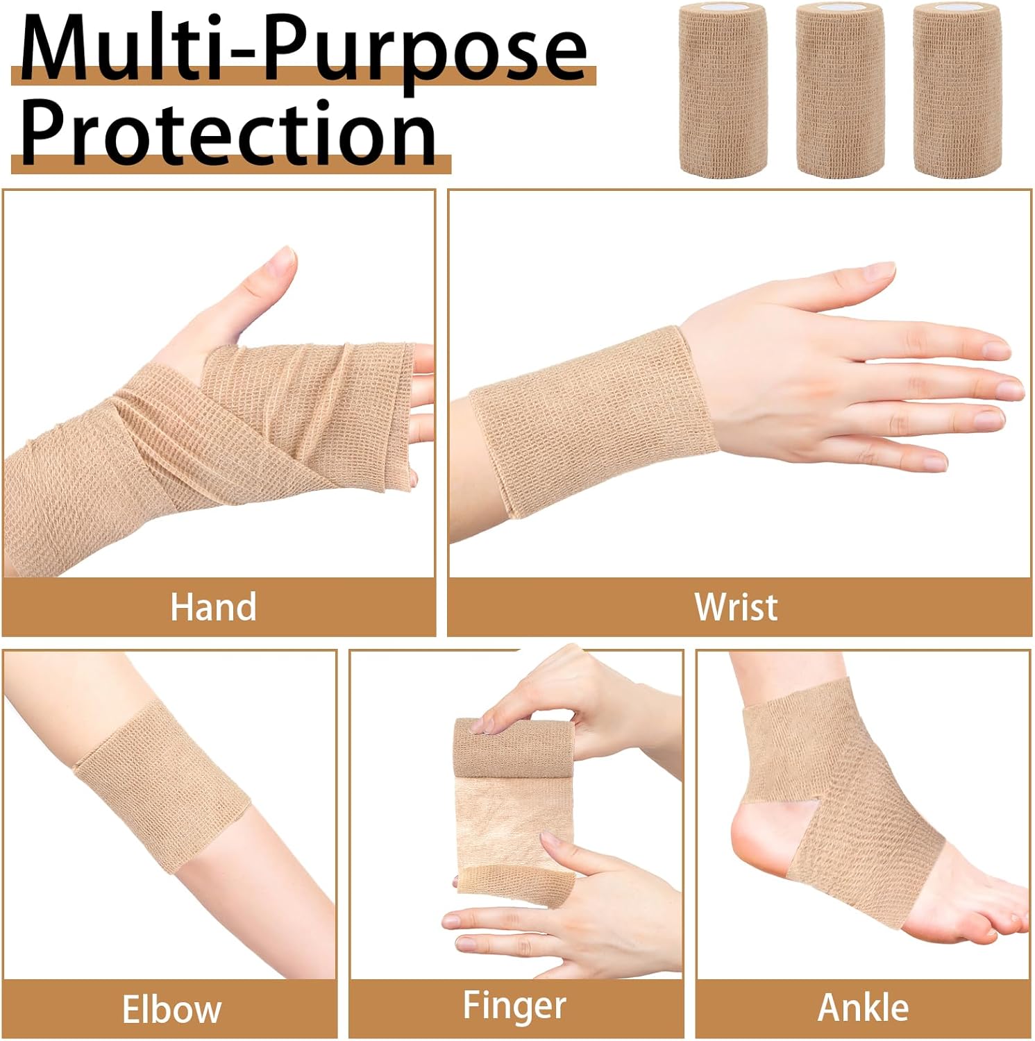 BEVTEE Self Adhesive Bandage Wrap 6 Pack, 4" X 5 Yards Elastic Medical Coban Wrap, Compression Non-Woven Sports Athletic Tape for Wrist, Ankle, Hand, Leg, Swelling, Vet, Grip Tape - Image 5