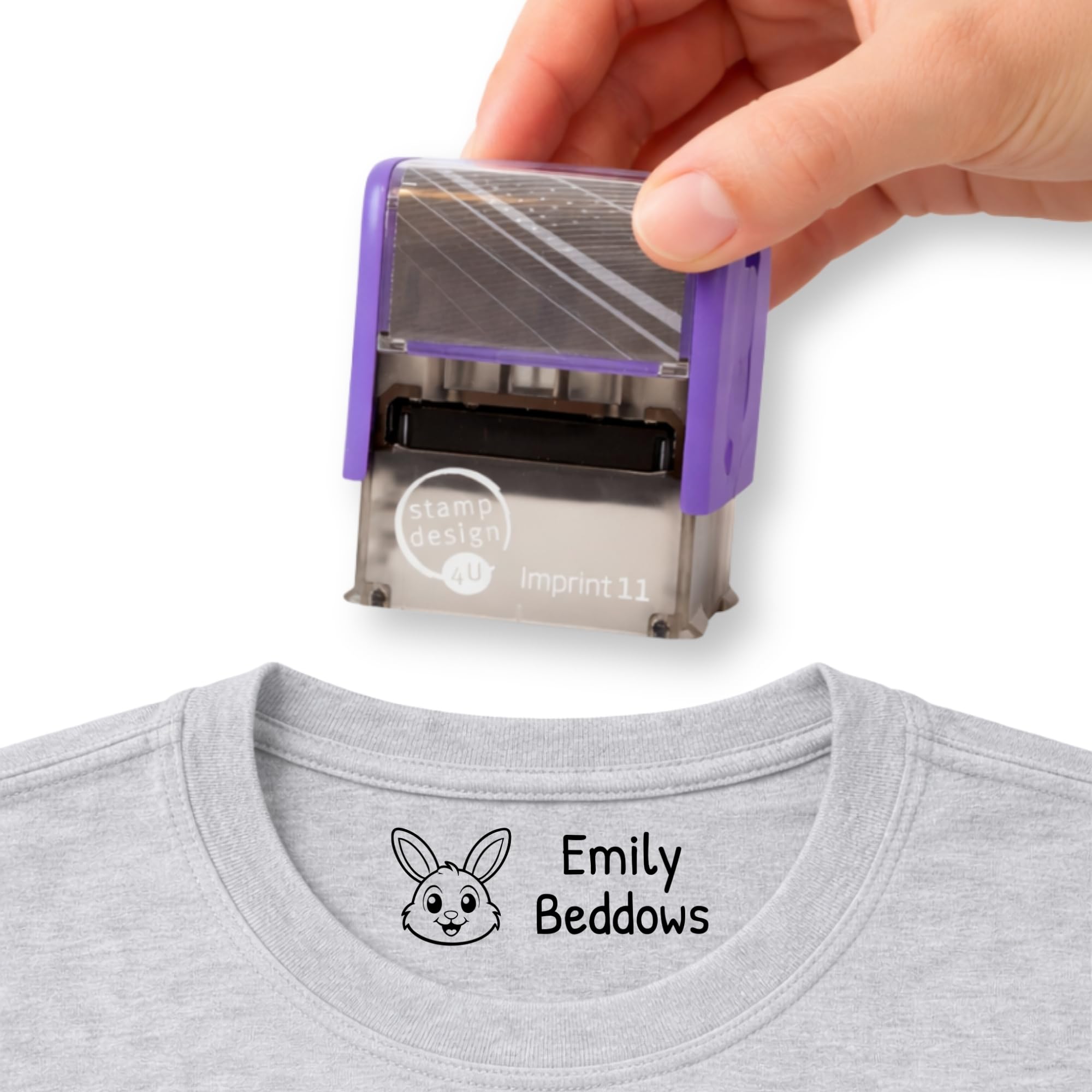 Clothing Name Stamp Custom Textile Stamp for Kids, School Uniforms & Nursery Clothes with Bunny Icon