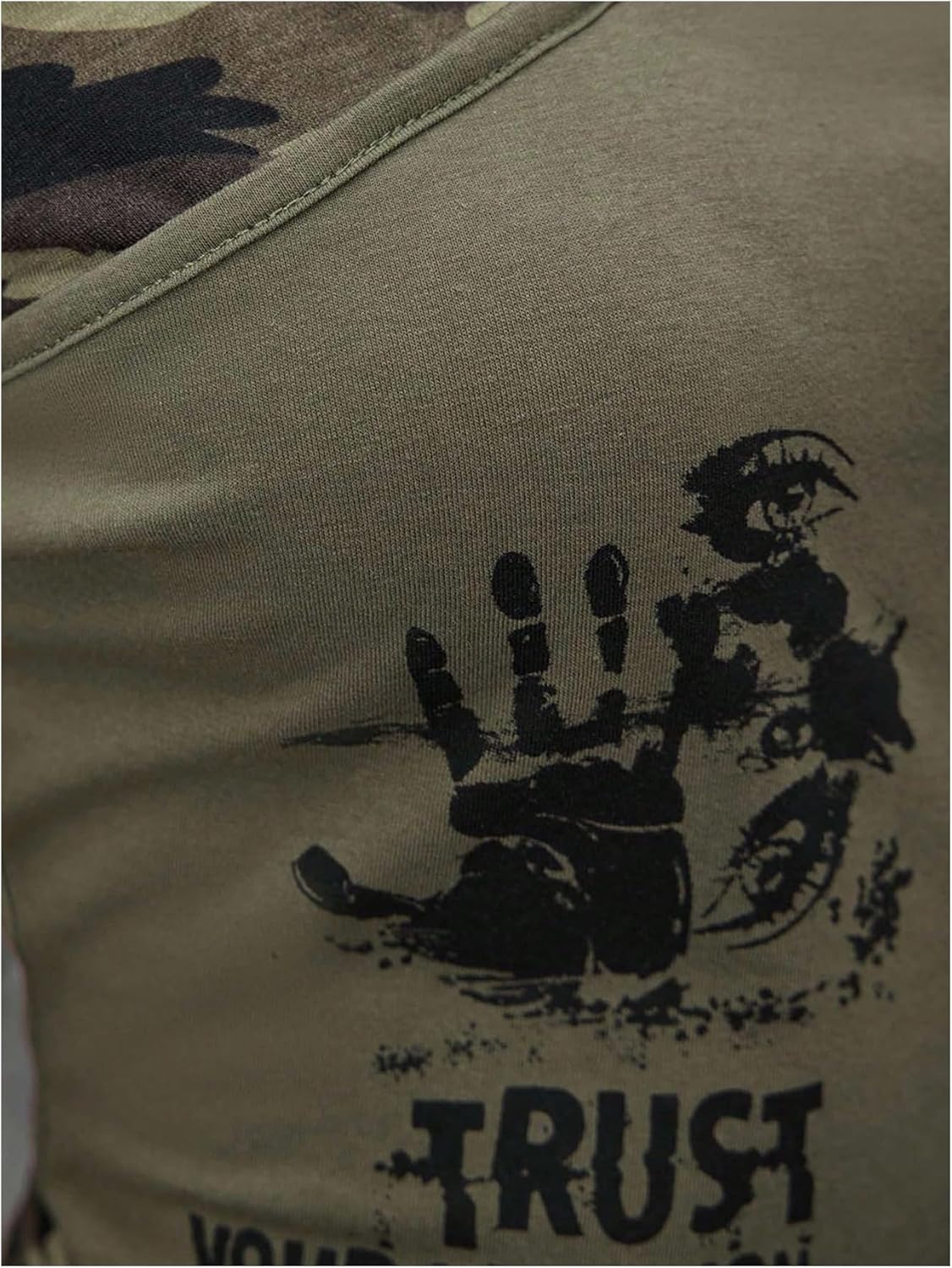 SweatyRocks Women's Grunge Punk Y2K Cold Shoulder Crop Tops Camo Letter Graphic Tees T Shirts - Image 4