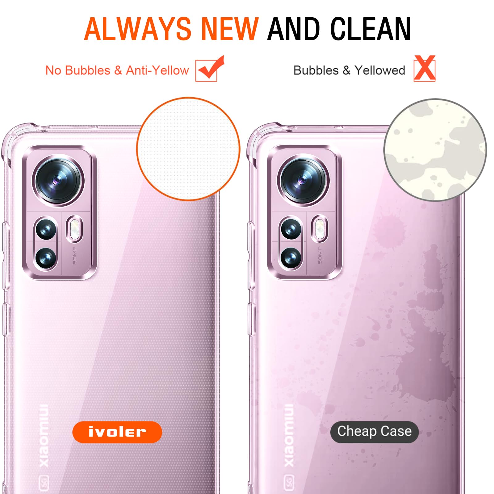 IVoler Cover Per Xiaomi 12 Lite 5G Con Paraurti In TPU Trasparente + 3 Pellicole In Vetro Temperato - 2