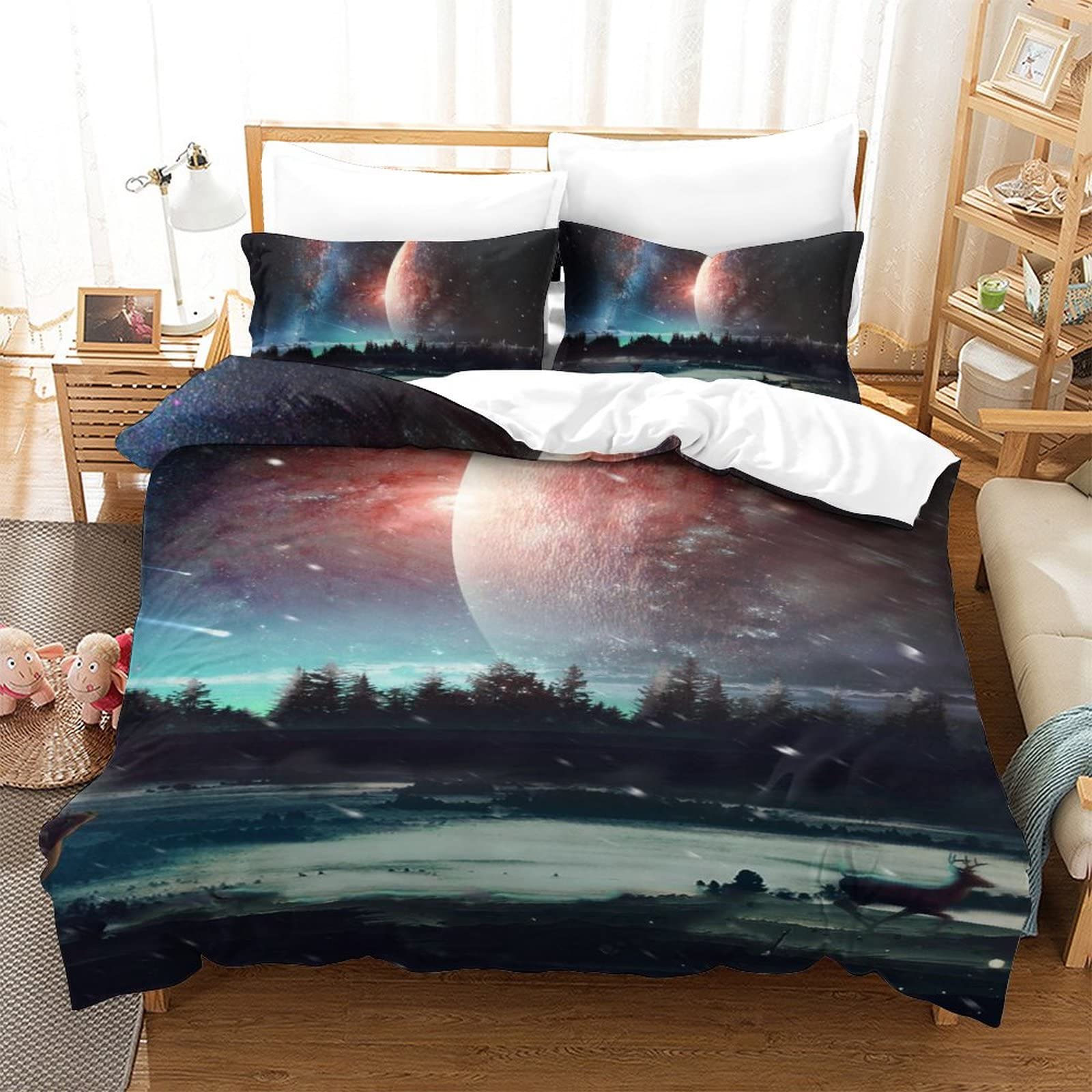 Housse de couette fantasy paysage 3D anti-plis pour grand lit nature et évasion
