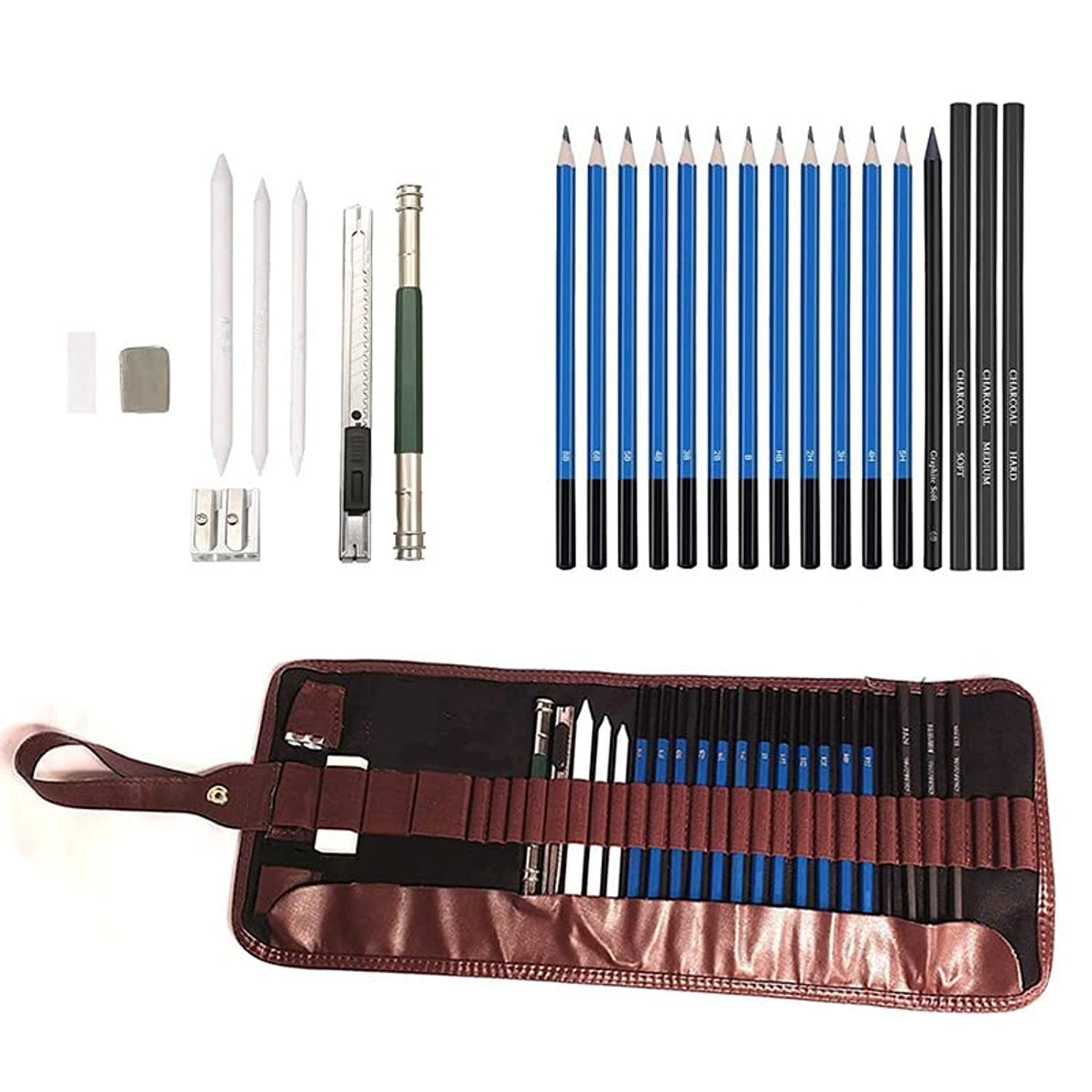 SM Enterprise Sketch Pencils & Drawings Set, Sketch Pencils and Drawing Kit, Complete Artist Kit Includes Graphite Pencils, Charcoal Sticks,Professional Sketch Pencils Set (24 Pcs)
