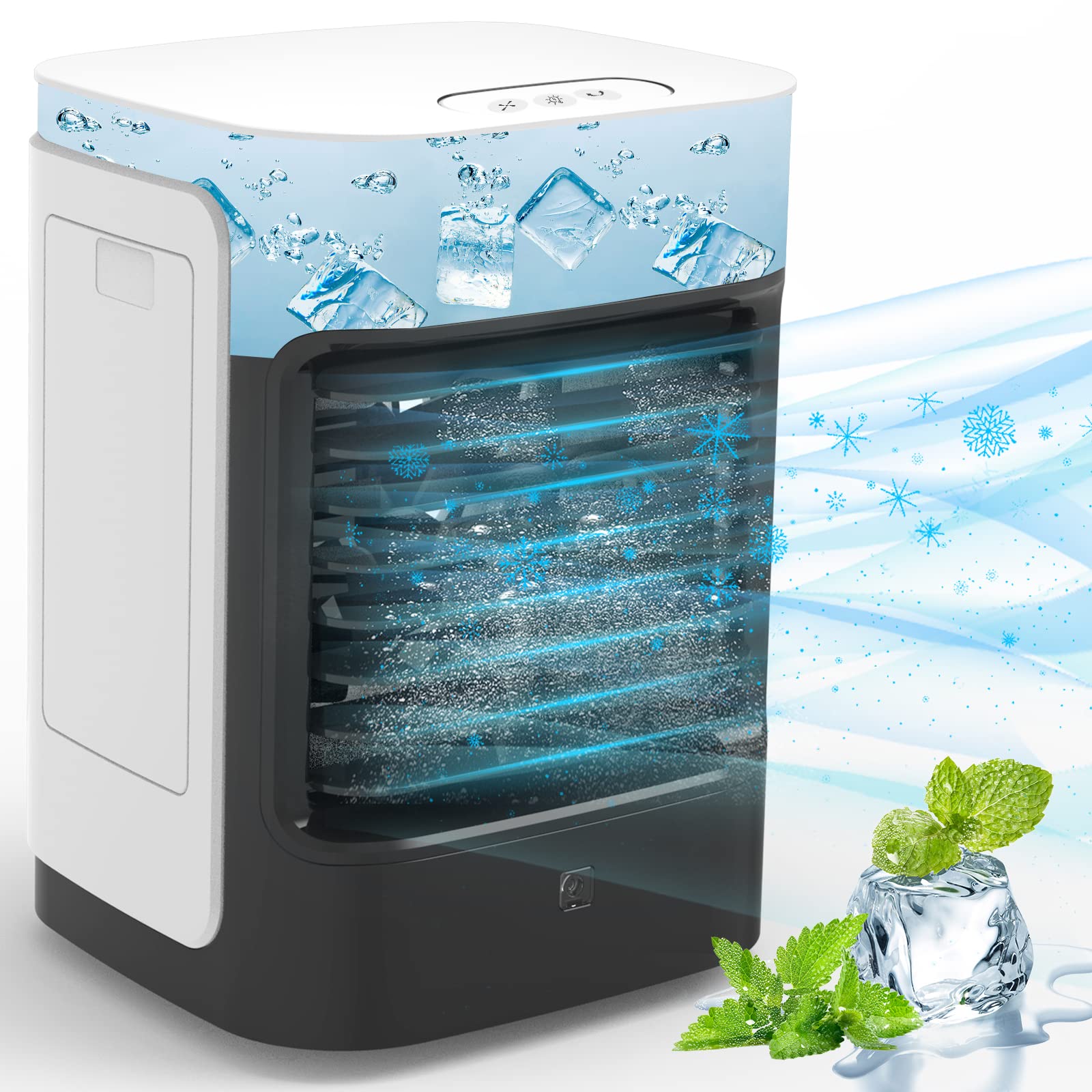 Birsppy Mini Air Conditioner, Portable Desktop Air Cooler Humidifier with 3 Speeds, 7 LED Lights, 70°Wide Oscillation, Sma...