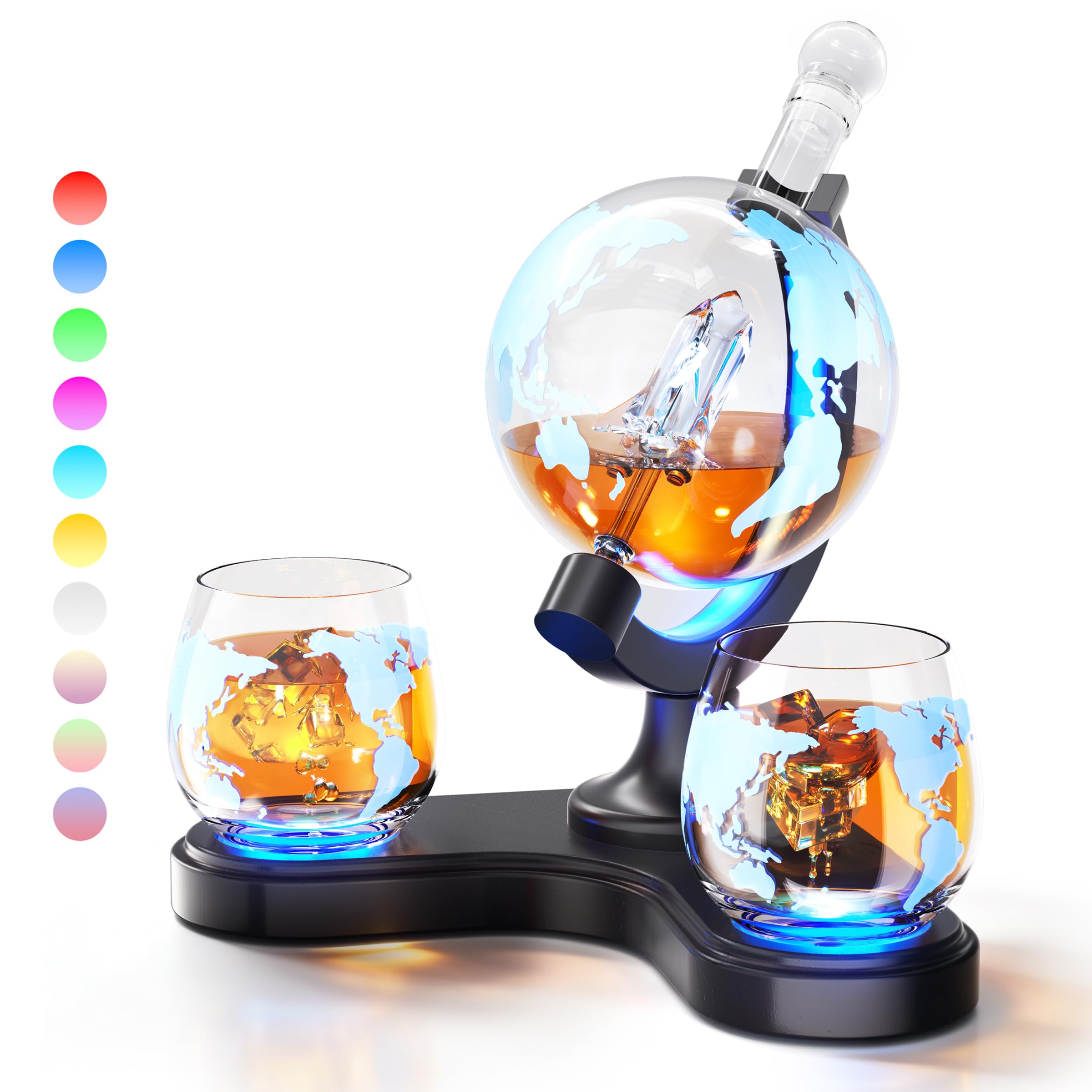 Gifts for Men Dad, Kollea Unique Light Up Whiskey Globe Decanter Sets with 7 RGB Colors, Cool Christmas Birthday Gift for Men, Funny Anniversary Present for Him Husband