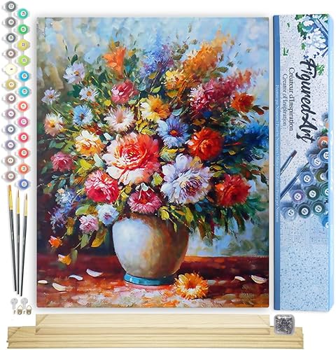 Vista 14 de Figured'Art - Juego de pintura por números, lienzo enrollado sin marco, para manualidades, para adultos, 16 x 20 pulgadas, jarrón de peonías