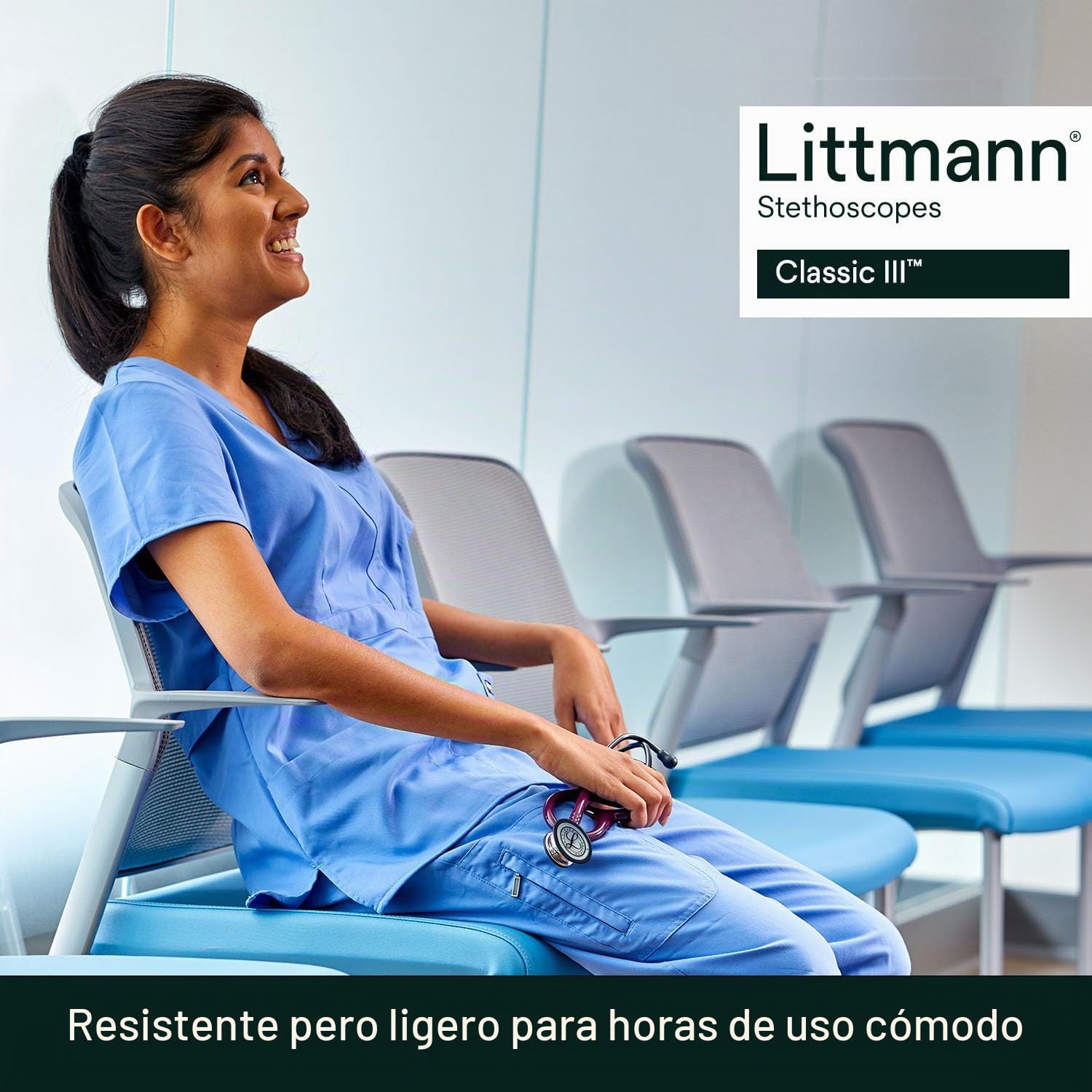 3M Littmann Fonendoscopio para monitorización Classic III, tubo azul cielo, 68,5 cm, 5630