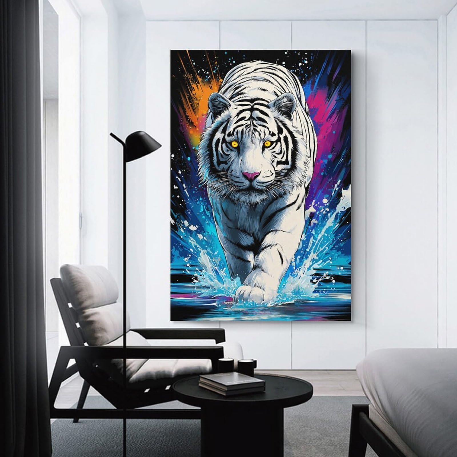 Junmoney White Tiger Splash Artwork -1 Canvas Art Print 08x12inch(20x30cm), for New Homes, Bedrooms Or Workspaces, Gift Idea for Housewarming And Birthdays