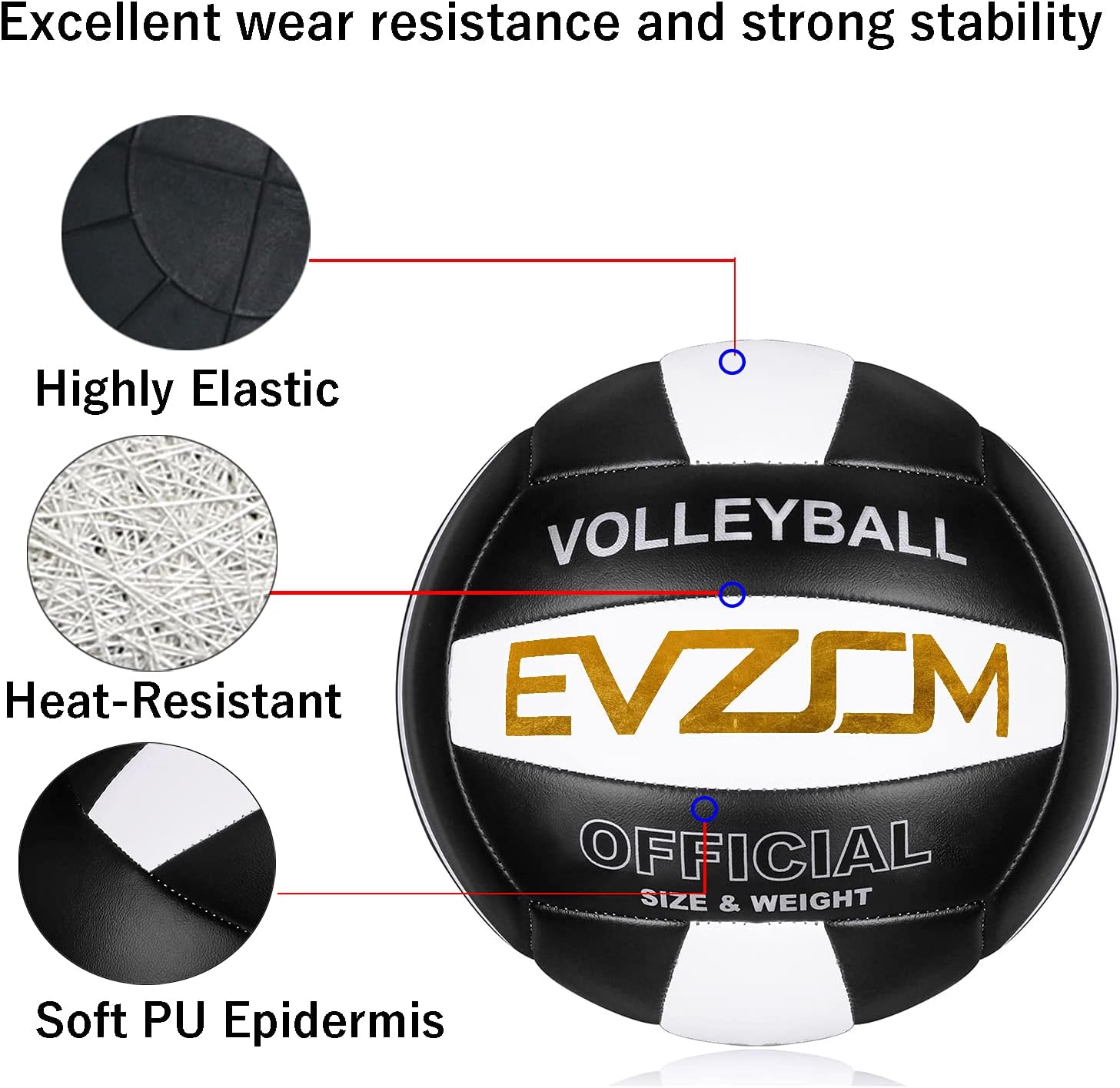 EVZOM Super Soft Volleyball Beach Volleyball Official Size 5 for Outdoor/Indoor/Pool/Gym/Training Premium Volleyball Equipment（Black） : Sports & Outdoors