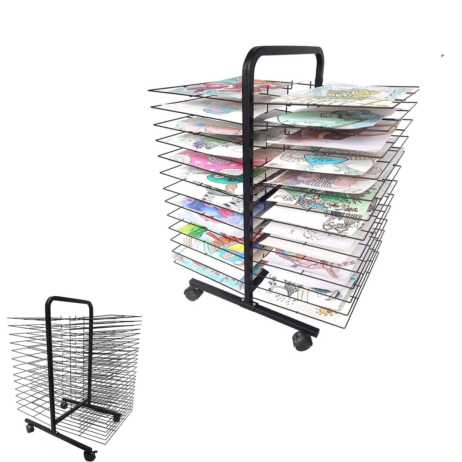 Desktop Art Drying Rack, Back To Back Double Sided Mobile Art Drying Rack, Metal Steel Double Sided Artwork Drying Rack Wire Shelves, Drying Cooling Rack / Stack Rack For Paintin,50 Layers,65*45*42cm